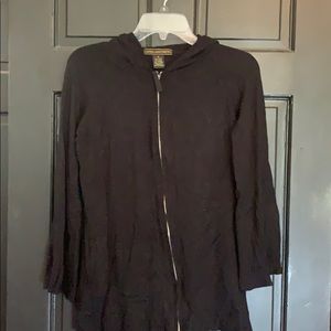 Linda Matthews black hooded zip up cardigan M